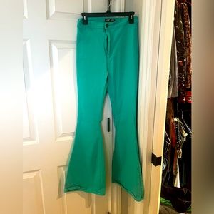 Turquoise green super stretchy flare leg jeans